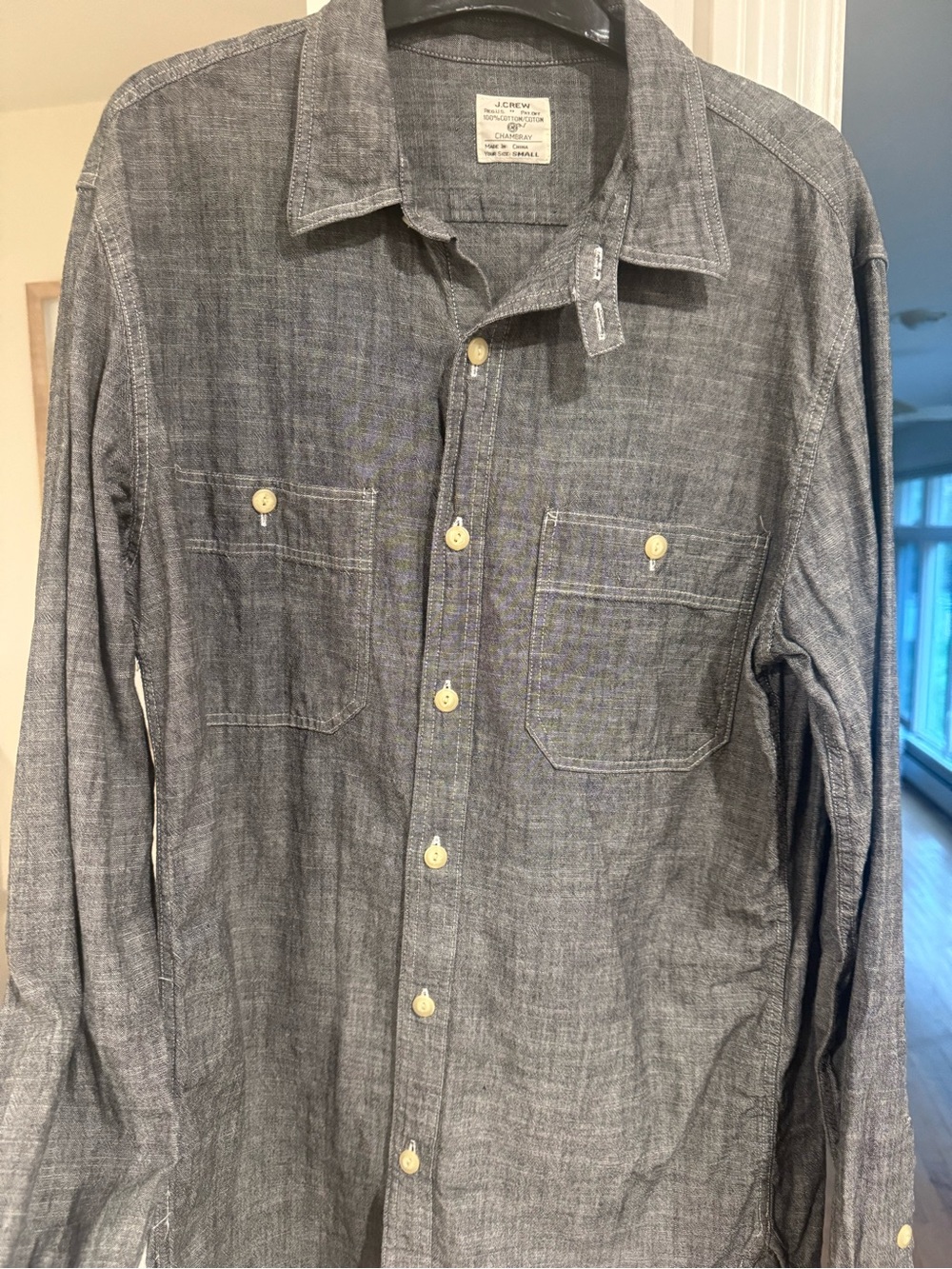 J. Crew Men's Gray Chambray Shirt - Small